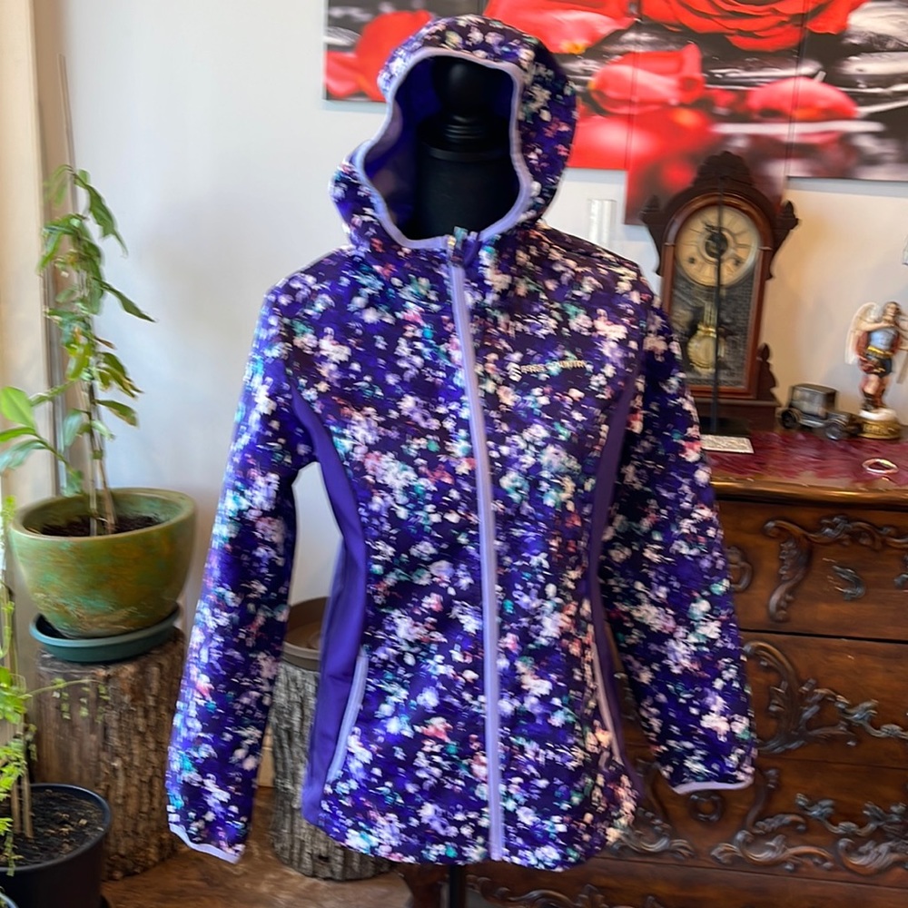Free Country Girls Purple Floral Full Zip Coat with Hoodie Size XXL (14/16)